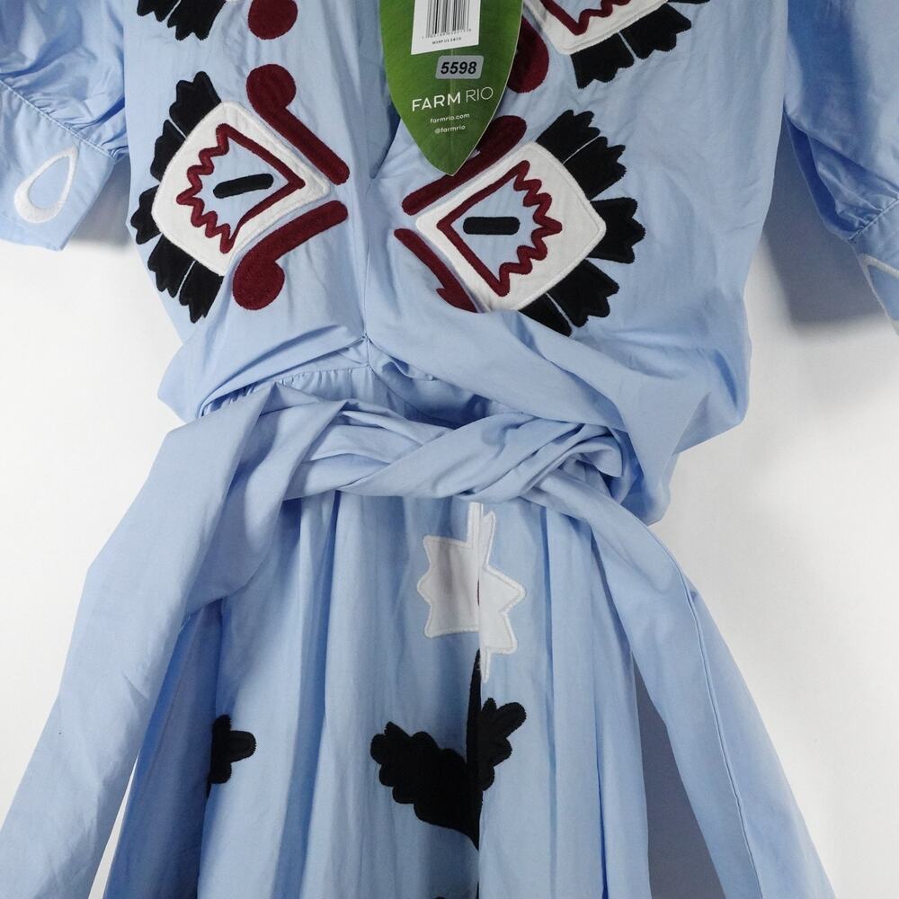 NWT Farm Rio Women's Medium Blue Artisanal Short Sleeve Maxi Dress $410 Boho New - Picture 11 of 16